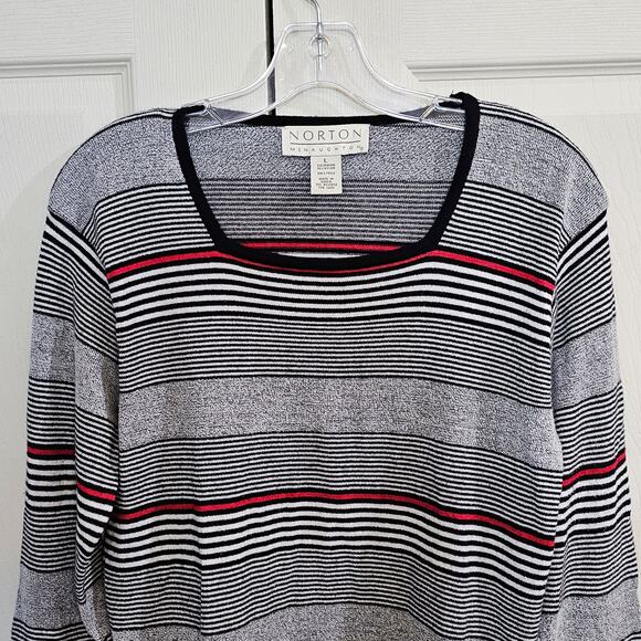 Norton McNaughton Womens Striped Sweater Preppy Casual Gray Black Red L - Picture 3 of 6